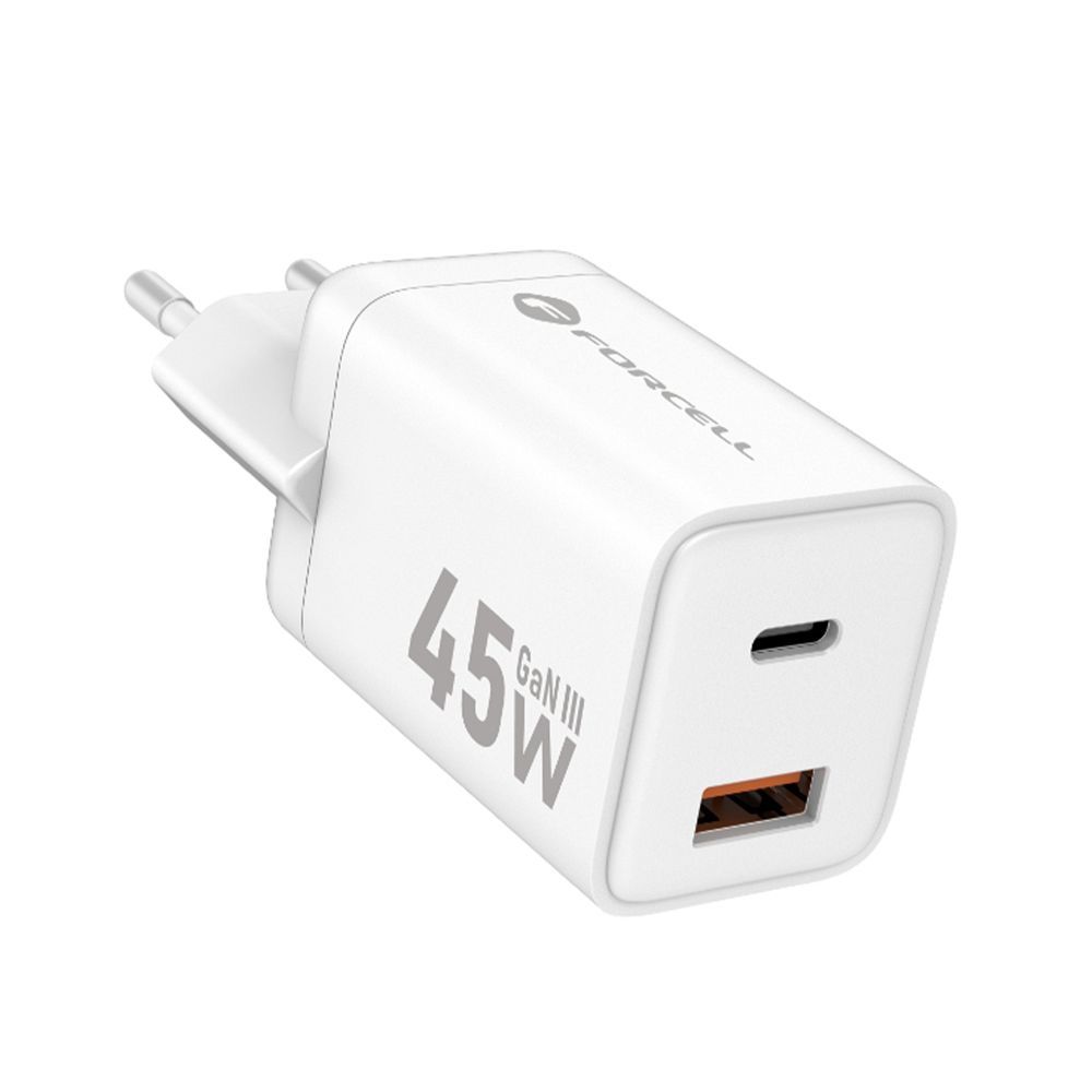 Laadija Forcell F-Energy Mini GaN III USB C + USB A QC4.0 PD 45W (valge)