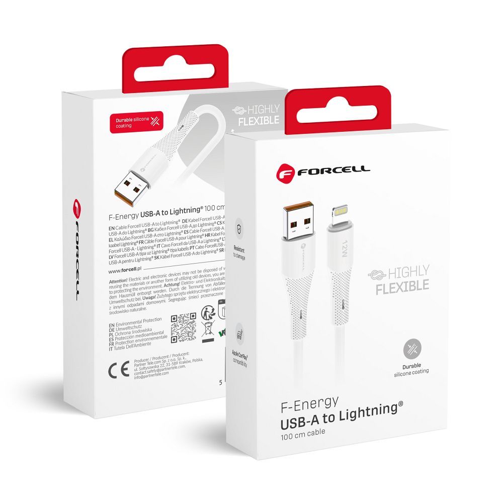 Juhe Forcell F-Energy 2,4A 12W USB-A - Lightning 1m (valge)
