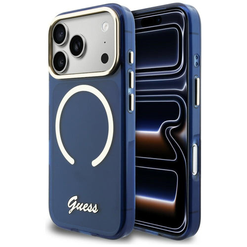 Guess Magsafe Ümbris IML Script Metal MagSafe iPhone 17 Pro Max (sinine)