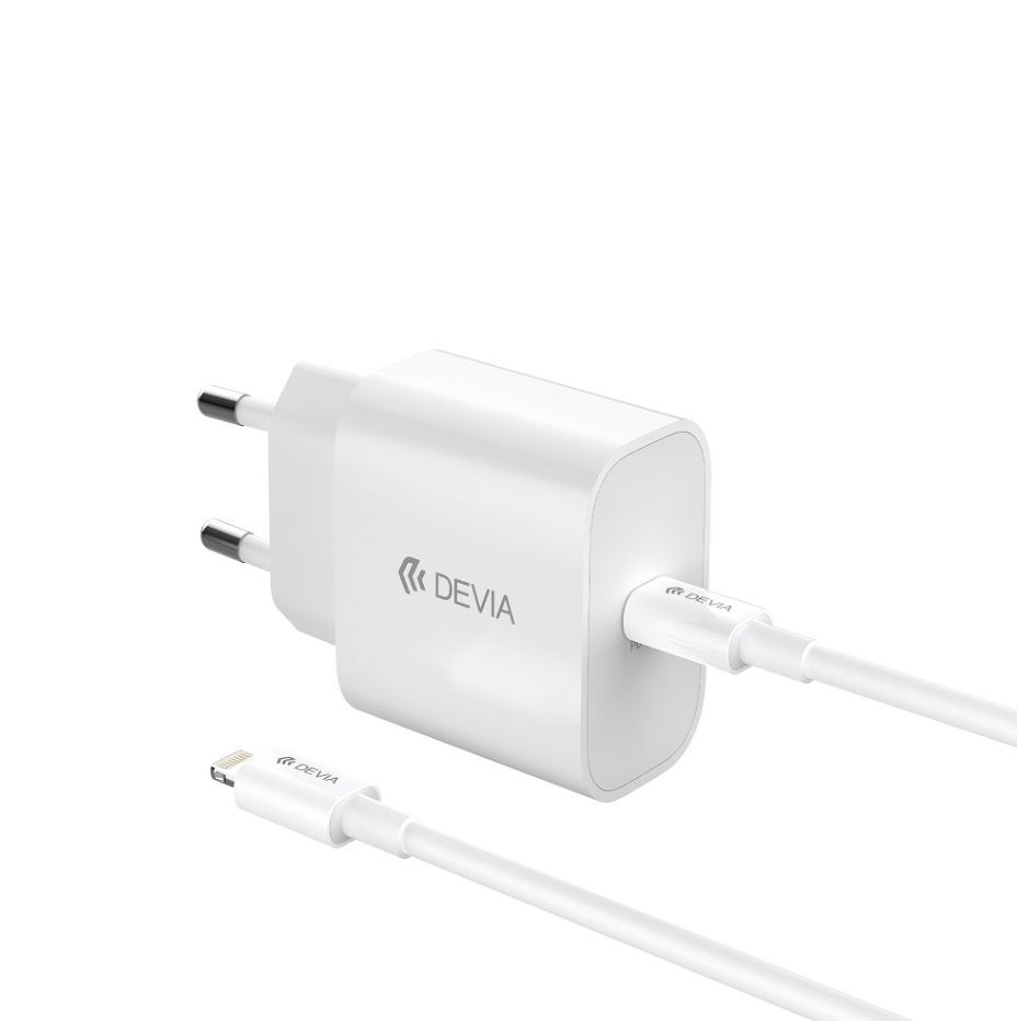 Adapter Devia USB-C 30W + juhe USB-C/Lightning (valge)