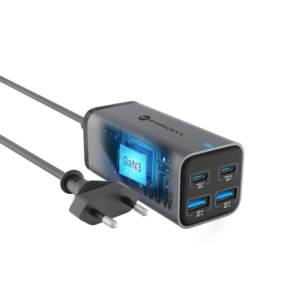 Laadija Forcell F-Energy VT-49 GaN 2 x USB C + 2 x USB A QC4.0 PD 5A 100W (hall)