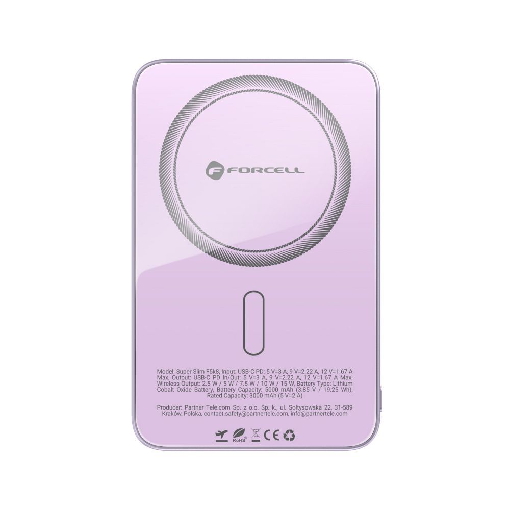 Akupank Forcell F-Energy SuperSlim F5K8 QC4.0 PD3.0 15W 5000 mAh (roosa)