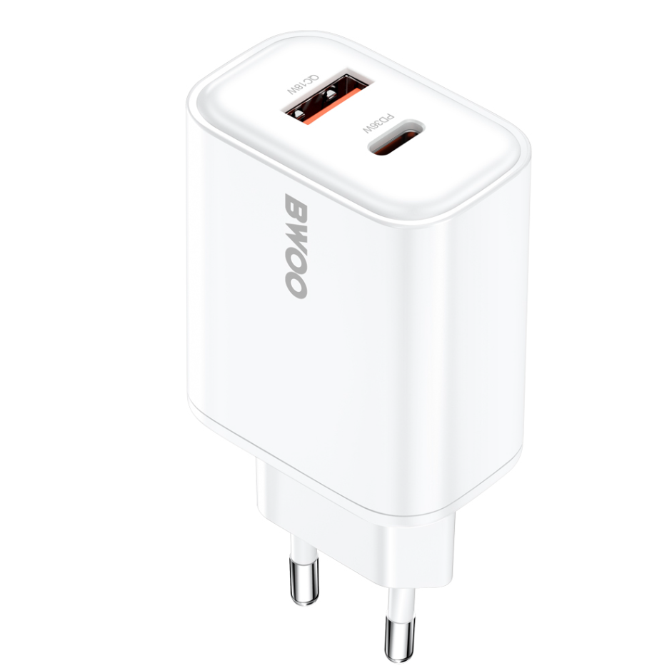 Adapter BWOO CDA207, 1x USB-A, 1x USB-C, 36W (valge)