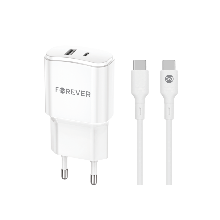 Adapter Forever TC-01-20AC 20W Type-C / USB-A+Type-C to Type-C1.0m (valge)