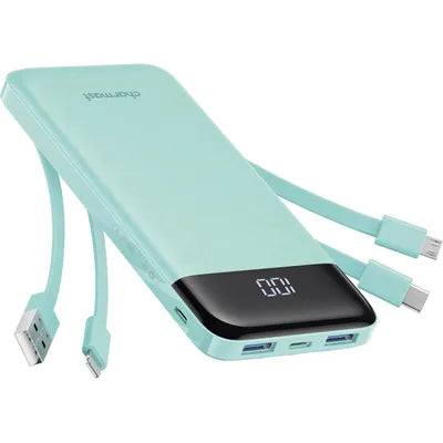 Akupank Charmast 5V 3A 10000mAh + USB A / USB C / Lightning / Micro USB juhed (roheline)