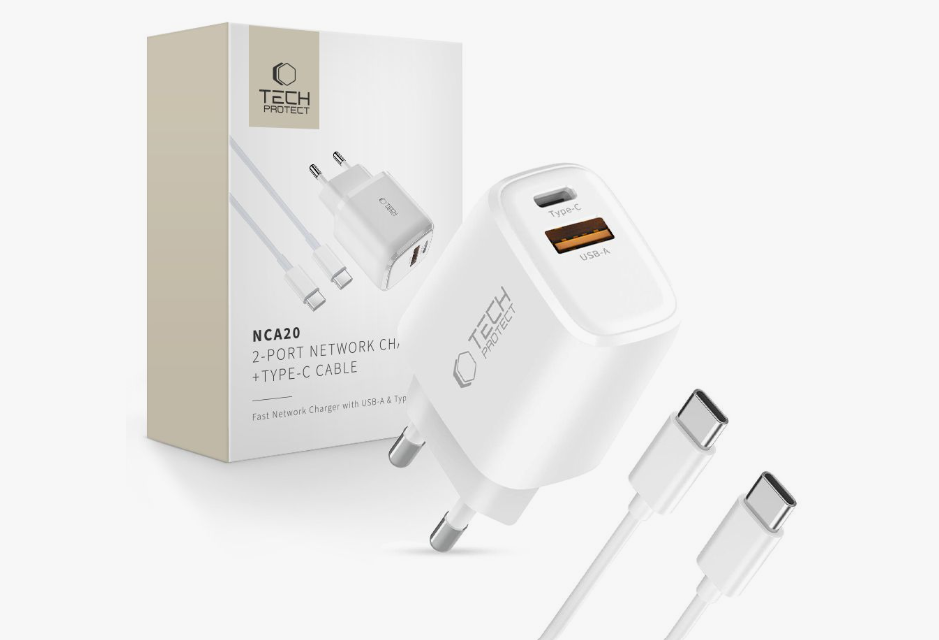 Laadja Tech-Protect NCA20 20W USB-A/Type-C+Type-C/Type-C (valge)