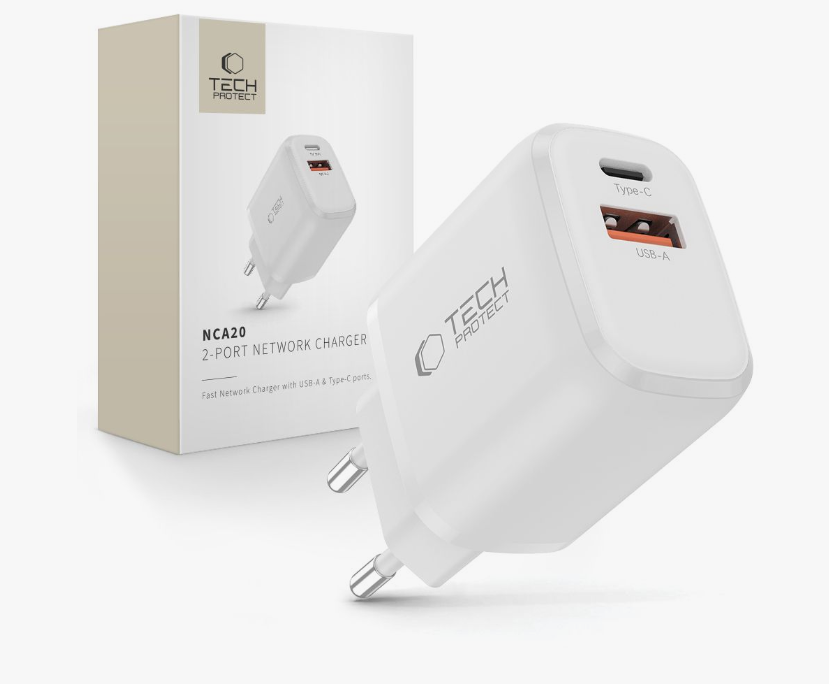 Adapter Tech-Protect NCA20 20W USB-A / USB-C (valge)