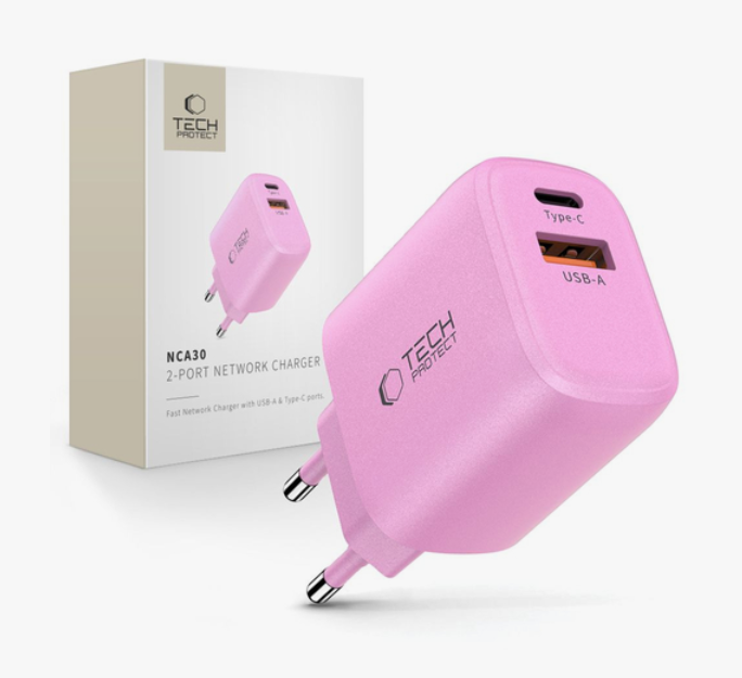 Adapter Tech-Protect NCA30 30W USB-A / USB-C (roosa)