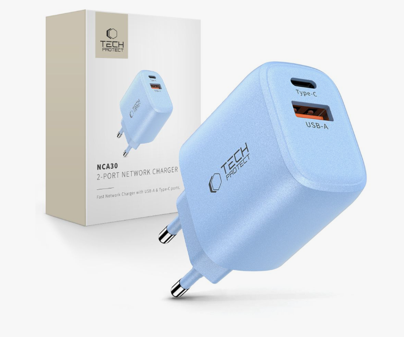 Adapter Tech-Protect NCA30 30W USB-A / USB-C (helesinine)