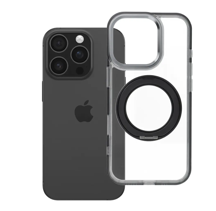 Ümbris Frame Circle Stand Magsafe Apple iPhone 16 Pro (läbipaistev/must)