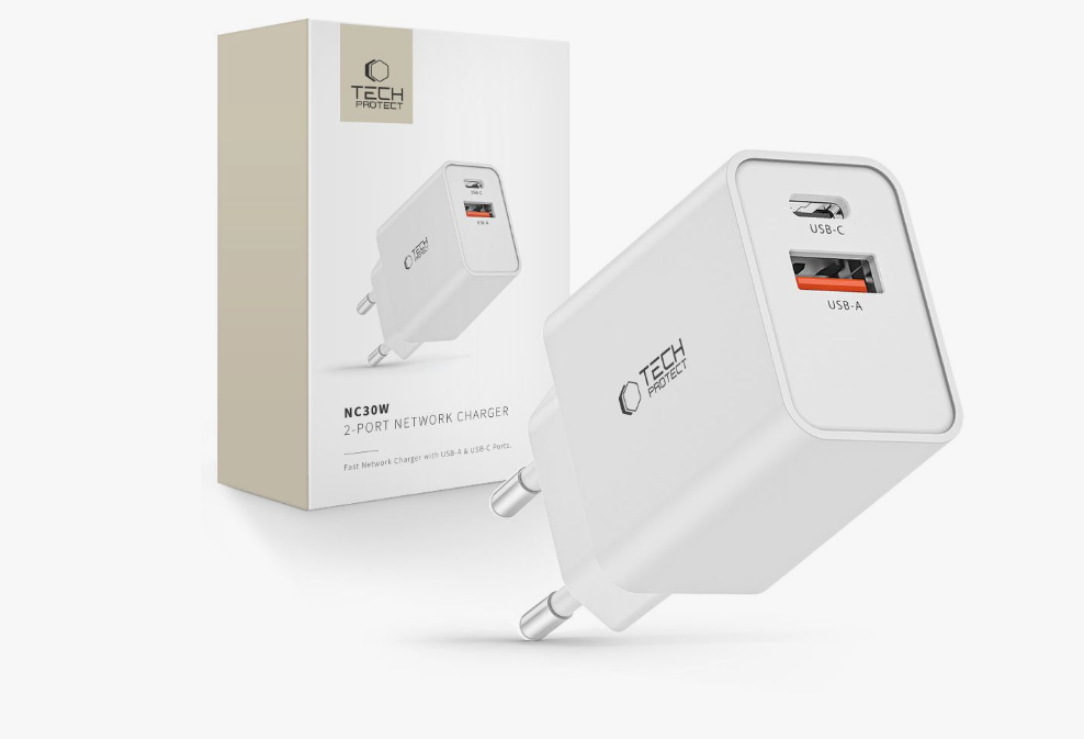 Adapter Tech-Protect NCA30 30W USB-A / USB-C (valge)