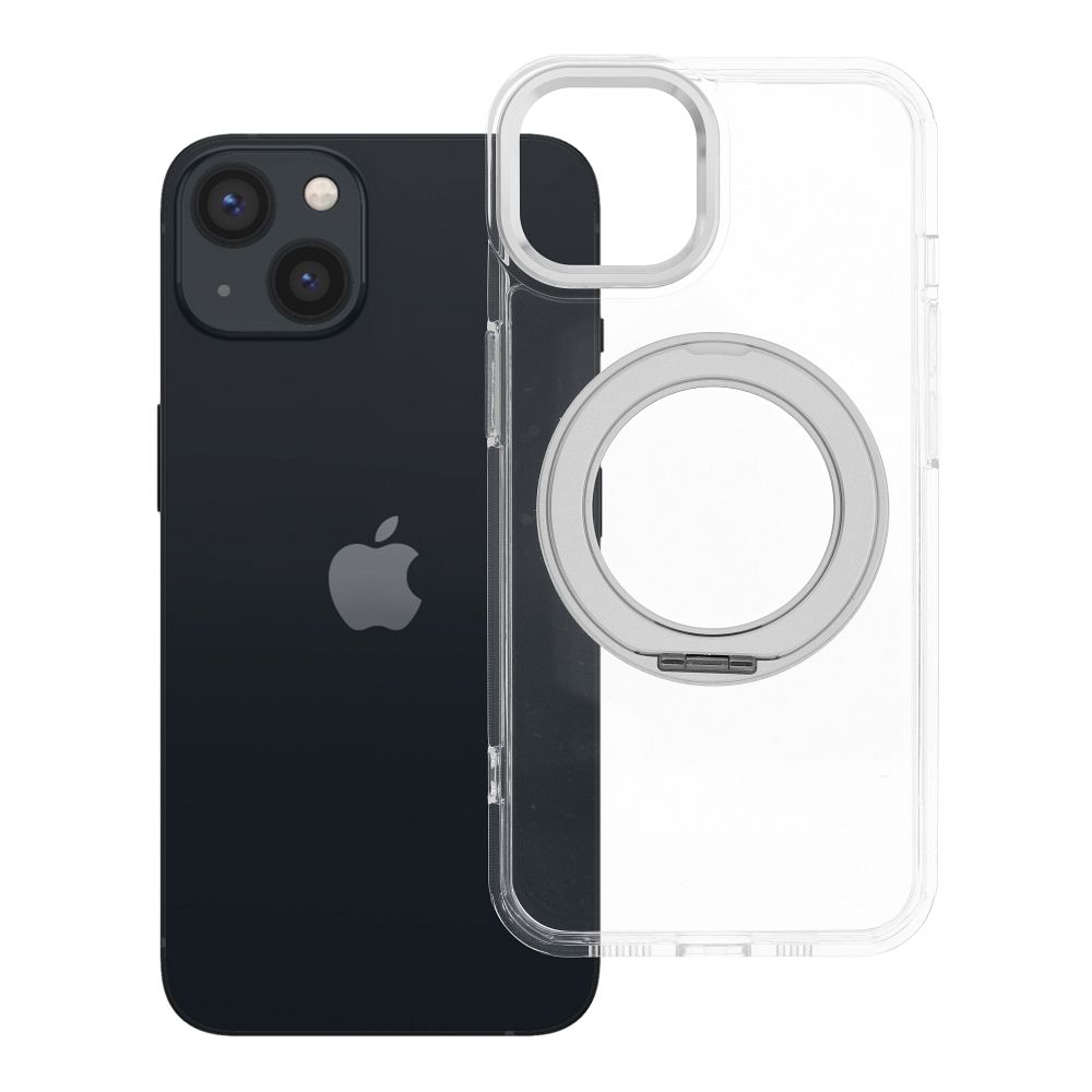 Ümbris Frame Circle Stand Magsafe Apple iPhone 13/ iPhone 14 (läbipaistev/must)