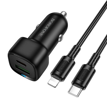 Autolaadija Borofone BZ34B  USB C + USB A 38W + juhe USB C  to Lightning (must)