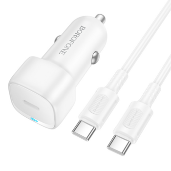 Autolaadija Borofone BZ34A USB C 20W + juhe USB C  to Type C (valge)