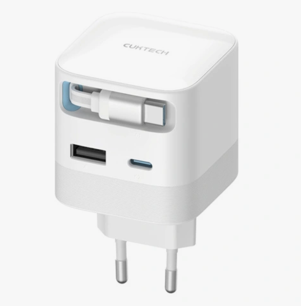 Laadija Cuktech AD653W 67W GaN 2x USB-C +  juhe USB-A (valge)