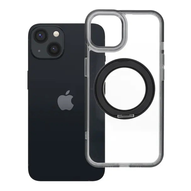 Ümbris Frame Circle Stand Magsafe Apple iPhone 13/ iPhone 14 (läbipaistev/must)
