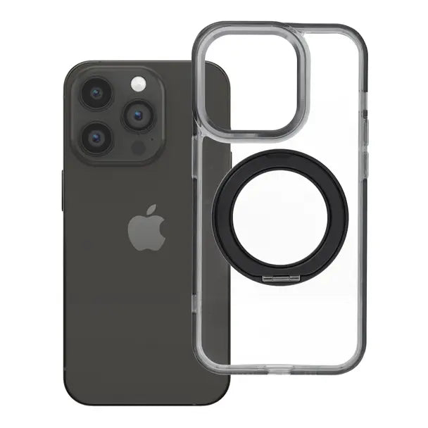 Ümbris Frame Circle Stand Magsafe Apple iPhone 14 Pro (läbipaistev/must)
