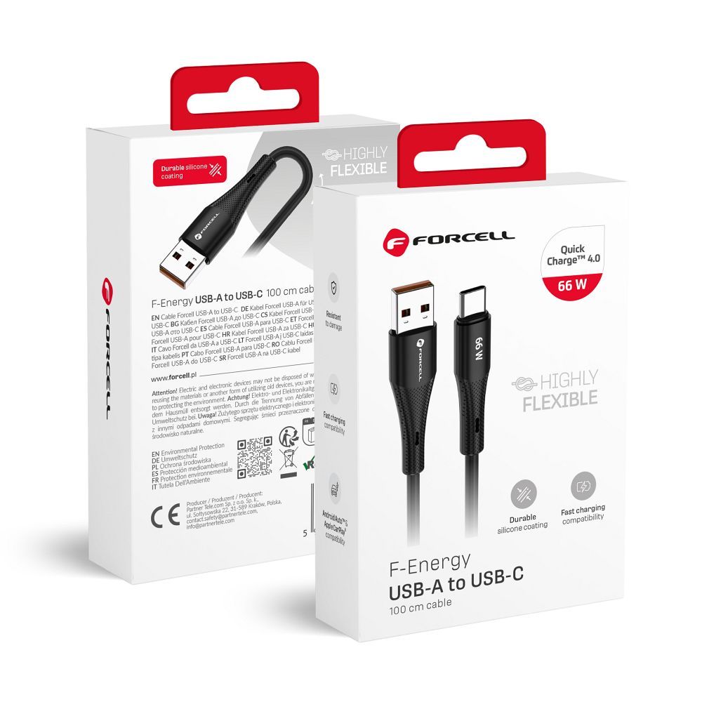 Juhe Forcell F-Energy QC4.0 3A 66W Silicone USB-A to Type-C 1m (must)