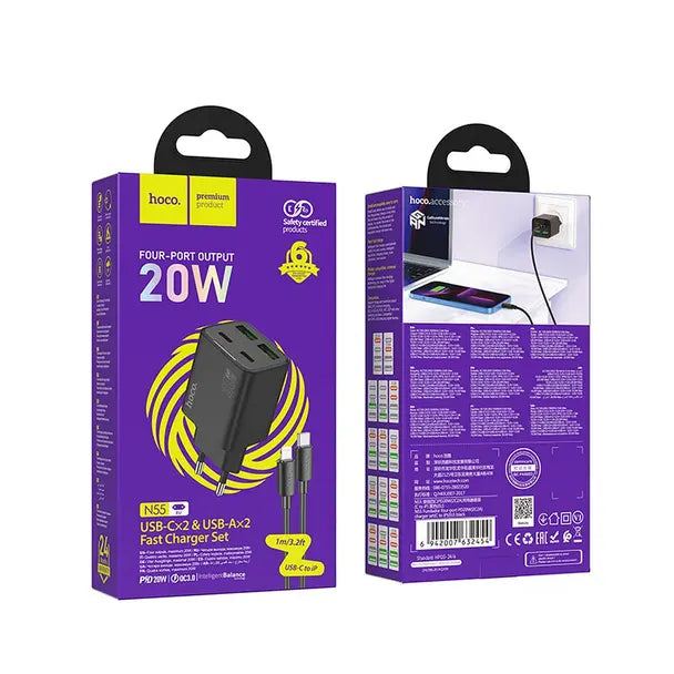 Adapter Hoco 2 x USB C + USB A 20W N55 + juhe lightning (must)