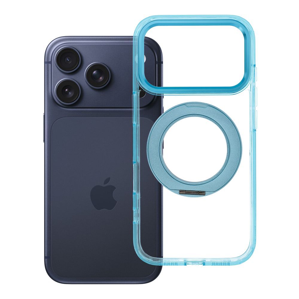Ümbris Frame Circle Stand Magsafe Apple iPhone 17 Pro / 18 Pro (läbipaistev/sinine)