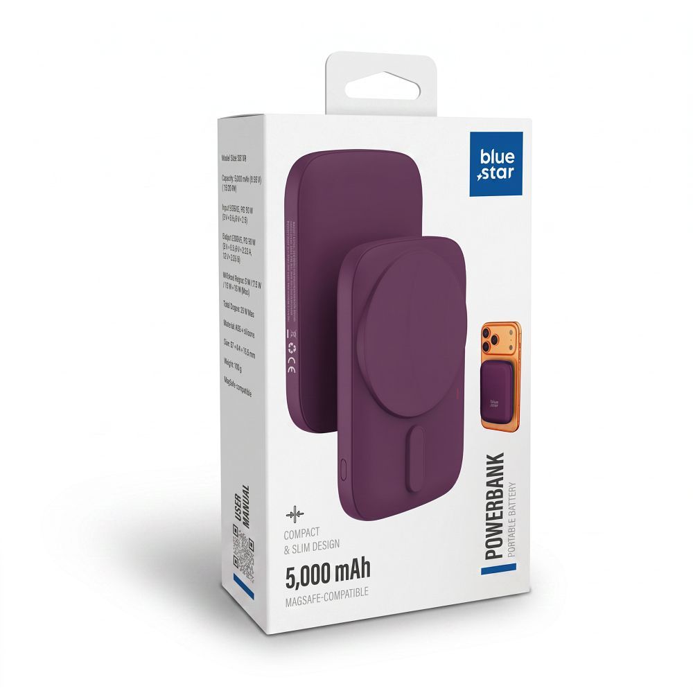 Akupank Blue Star Slim DG-P8 Magsafe 15W 5000mAh (viinamari)