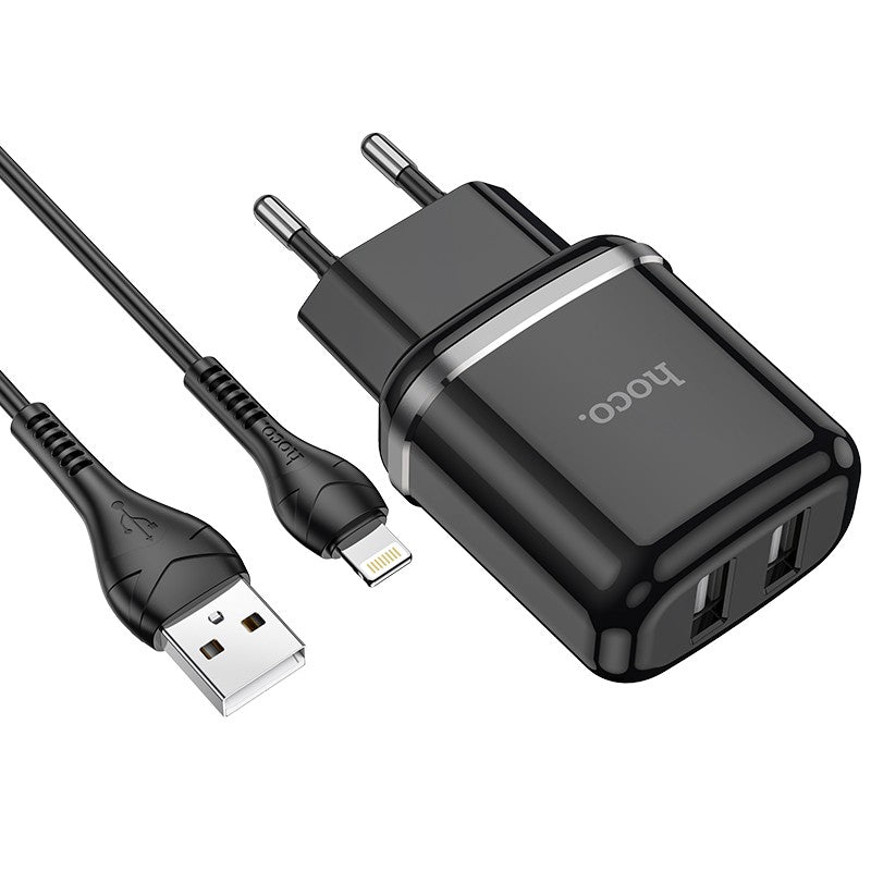 Laadija Hoco N4 2 USB-porti + Lightning 2.4A (must)