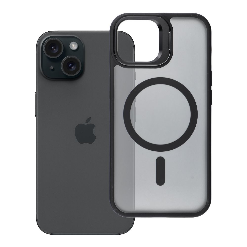 Ümbris Forcell F-Protect Stand MagSafe iPhone 15 (läbipaistev/ must)