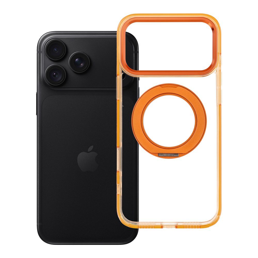 Ümbris Frame Circle Stand Magsafe Apple iPhone 17 Pro Max / 18 Pro Max (läbipaistev/oranž)