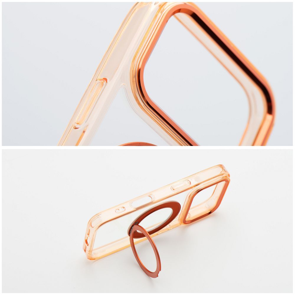 Ümbris Frame Circle Stand Magsafe Apple iPhone 17 Pro Max / 18 Pro Max (läbipaistev/oranž)