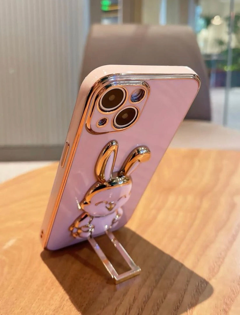 Ümbris iPhone XR, jänes kickstandiga (beez/kuldne)