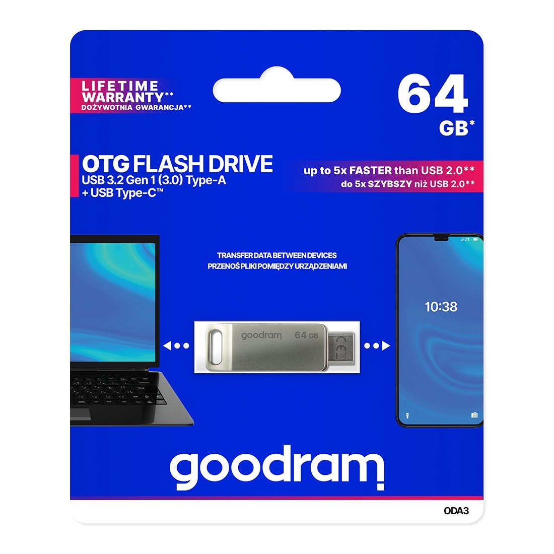 Mälupulk Goodram 64 GB USB 3.2 Gen 1 USB / USB C OTG (hõbedane)