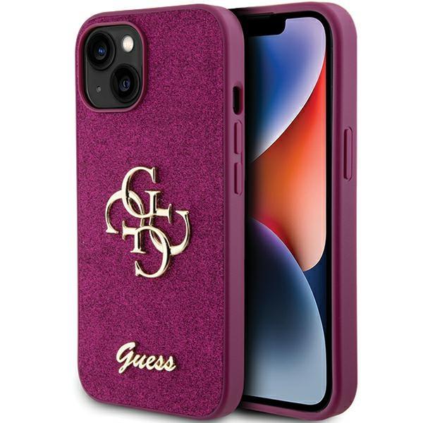 Guess Ümbris Glitter Script Big iPhone 15 (lilla)