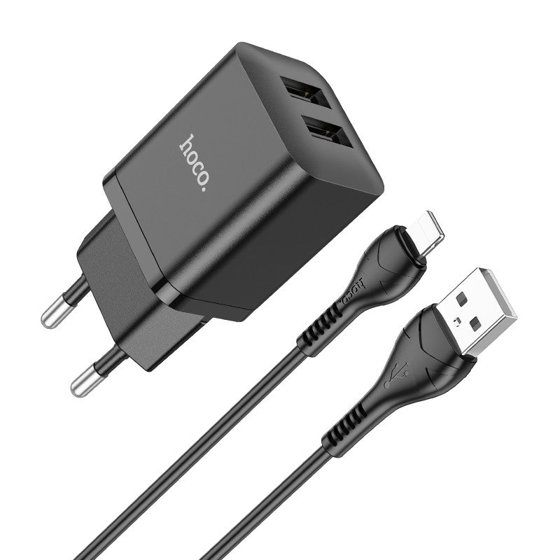 Hoco Laadija N25 2xUSB-A (2.1A) + Lightning (must)