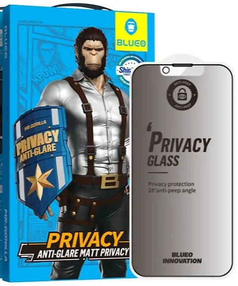 Kaitseklaas "Mr. Monkey" Full Glue Privacy Matte Iphone 14 Pro / Iphone 15 6,1" (must)