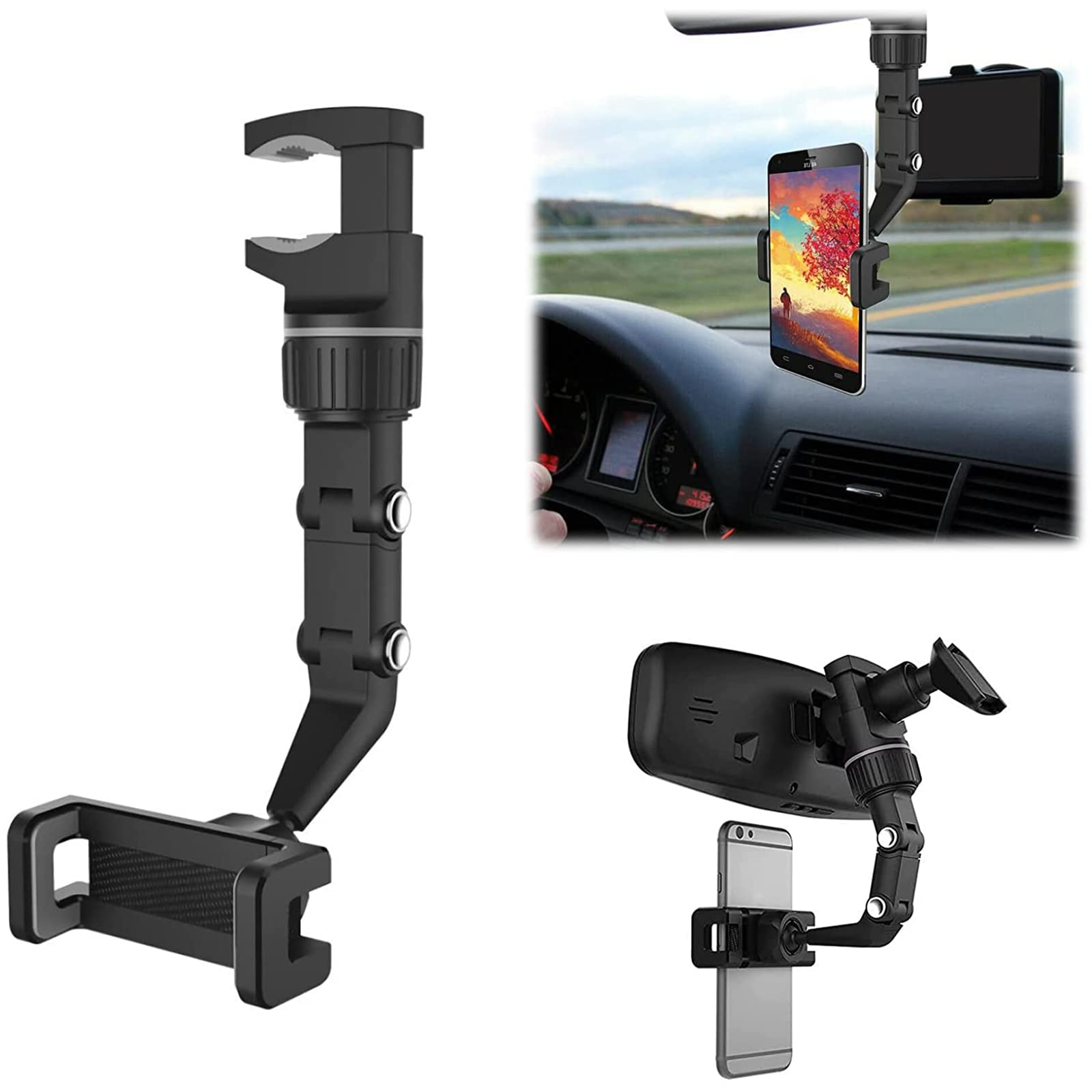 Telefoni hoidik autosse universaalne tagaistmele / peeglihoidjale (must)