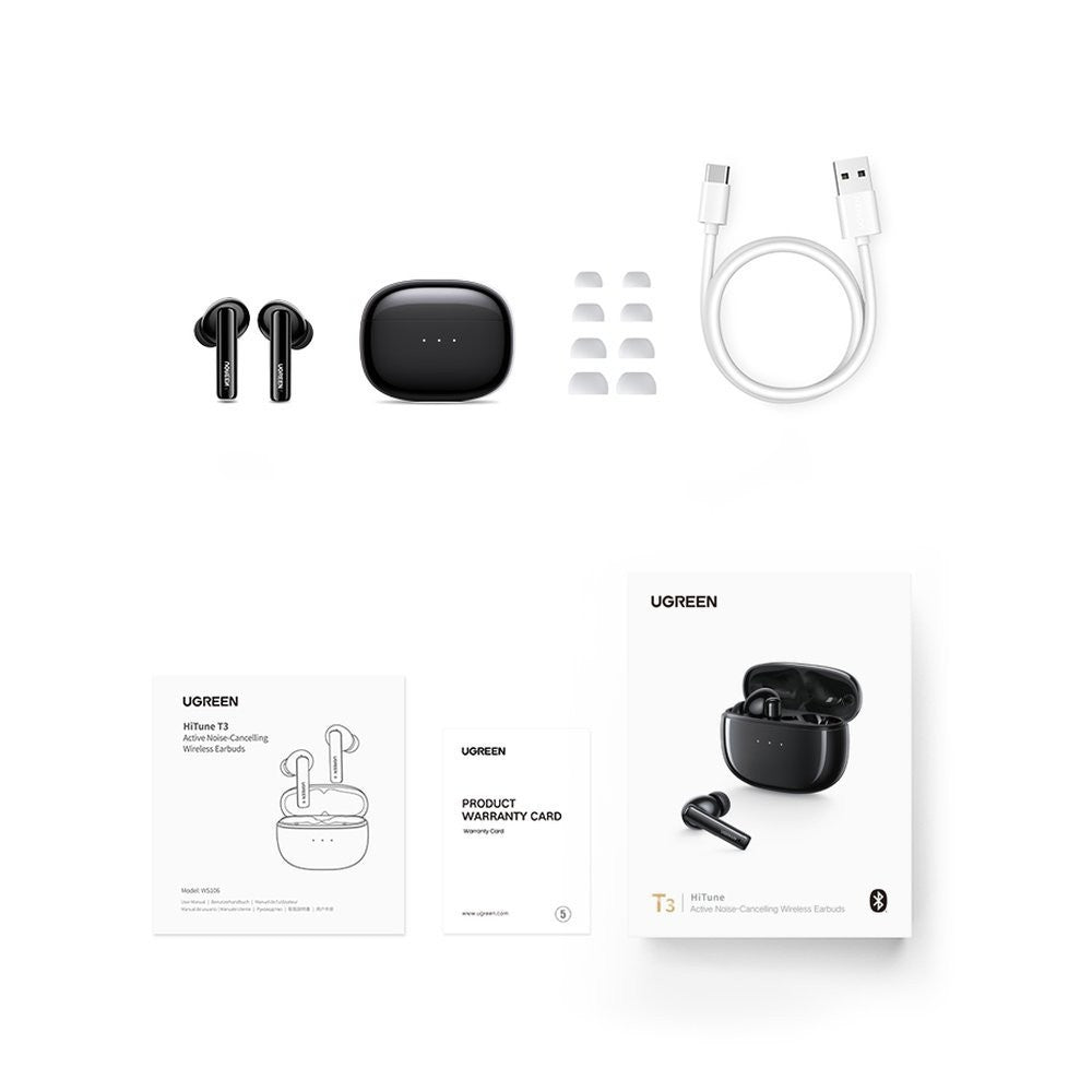 Bluetooth kõrvaklapid Ugreen WS106 HiTune T3 Active Noise-Cancelling Earbuds (valge)