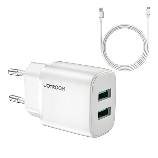 Laadija Joyroom L-2A123 2xUSB-A 12W + 1m MicroUSB (valge)