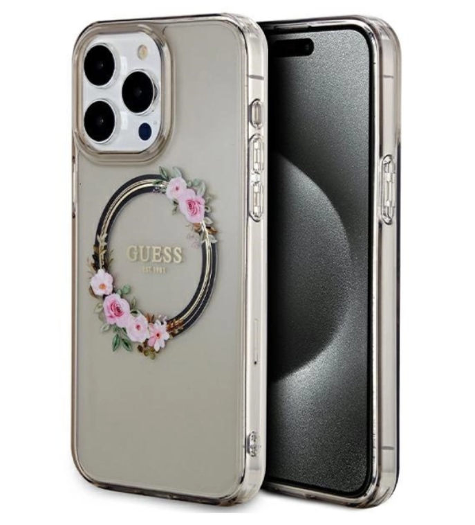 Guess Ümbris Flowers Wreath MagSafe iPhone 15 Pro Max (läbipasitev)