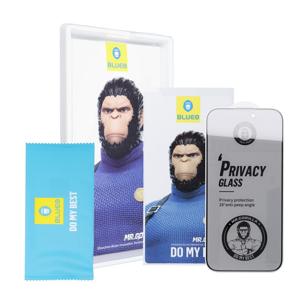 Kaitseklaas "5D Mr. Monkey" Full Glue Privacy iPhone 14 Pro Max / 15 Plus (must)