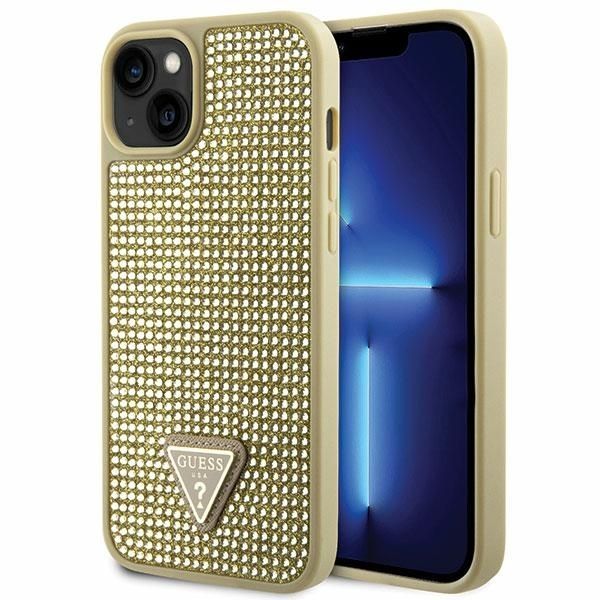 Guess Ümbris GUHCP14SHDGTPD Rhinestones Triangle Metal Logo iPhone 13 / 14 / 15 (kuldne)