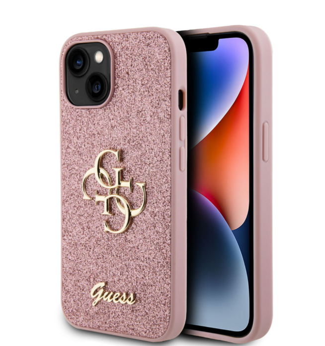 Guess Ümbris GUHCP15SHG4SGP PU Fixed Glitter 4G Metal Logo Case iPhone 15 (roosa)