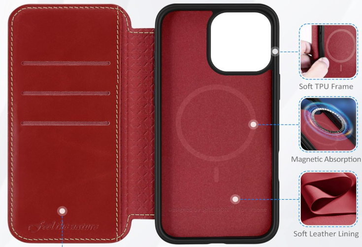 Ümbris kaanega Shieldon II MagSafe iPhone 16 Plus (punane)