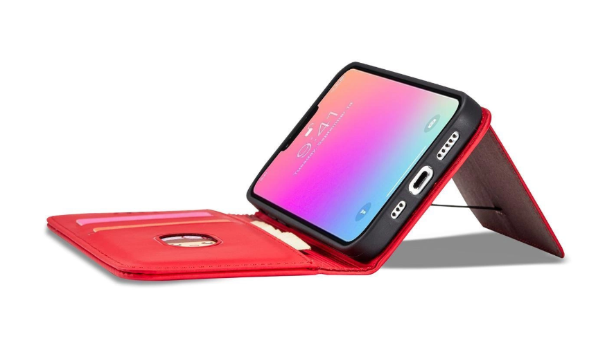 Ümbris kaanega Pouch Card Wallet iPhone 14 (punane)