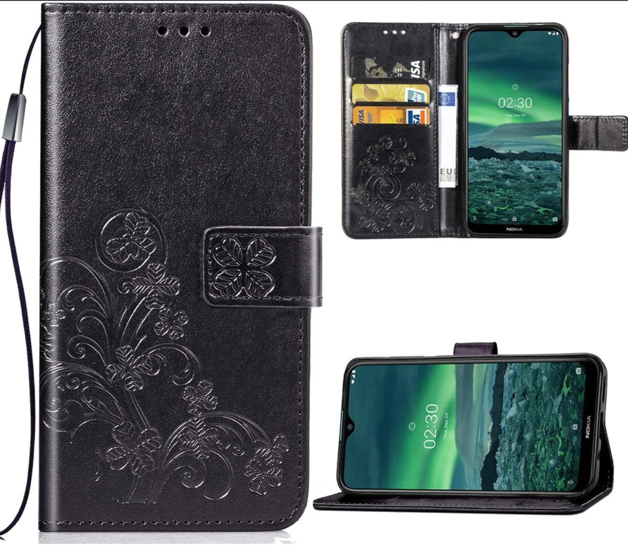 Ümbris kaanega Flower Book Samsung A226 A22 5G (must)