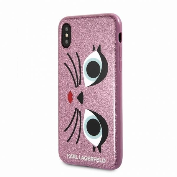 Silikoon Lagerfeld KLHCPXGLCHPI Iphone X/ Iphone XS (kassi näolapp/roosa glitter)