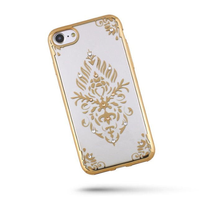 Silikoon Pilt kristallidega Iphone 6/ Iphone 6S (kuldne raam/leek)