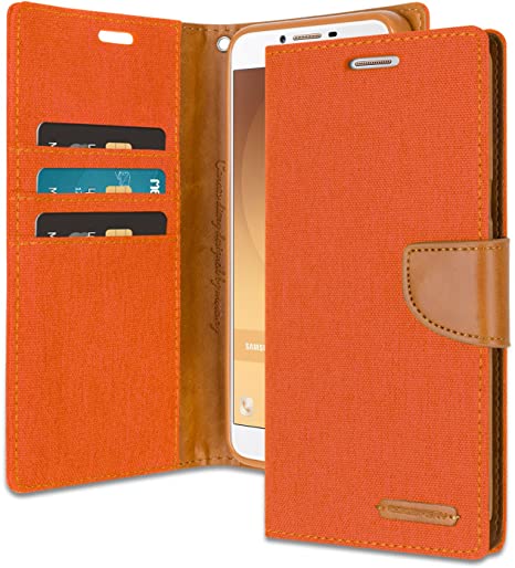 Ümbris kaanega Jeans Samsung A750/ Galaxy A7 2018 (oranž)