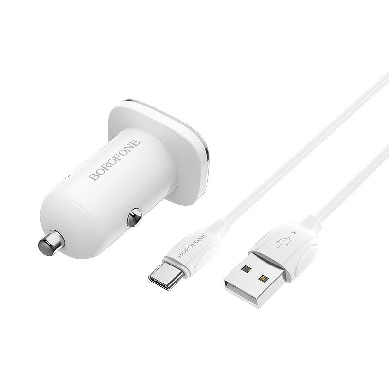 Autolaadija Borofone BZ12A USB + Type-C (2.4A /valge)