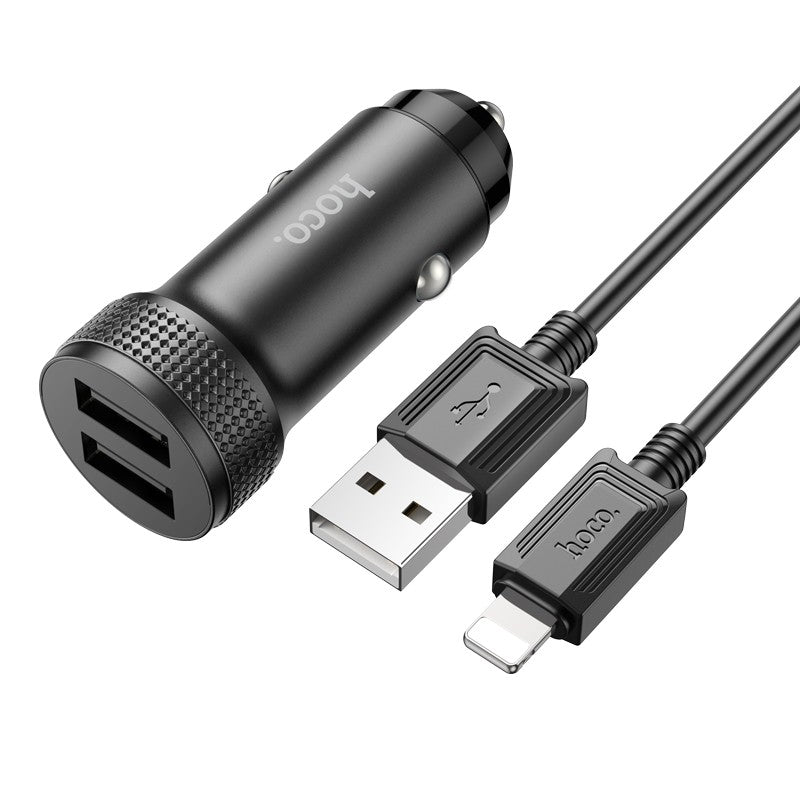 Autolaadija Hoco Z49 2xUSB-A + Lightning (must)