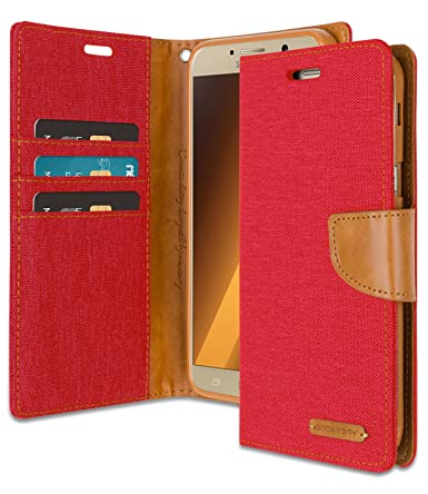 Ümbris kaanega Jeans Samsung A750/ Galaxy A7 2018 (punane)